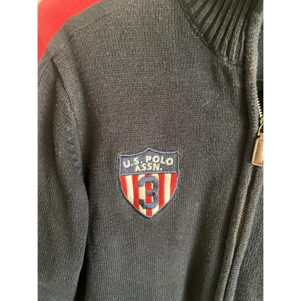 US Polo Assn Mens Navy Blue Full Zip‎ Mock Neck Cotton Cardigan Sweater Large